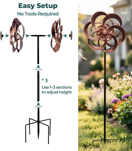 63" Metal Wind Spinner Outdoor, Double-Sided Kinetic Yard Spinner, Smooth Spinning Garden Decor, Stable 5-Prong Stake, Copper Yard Art for Lawn & Patio in Saudi Arabia