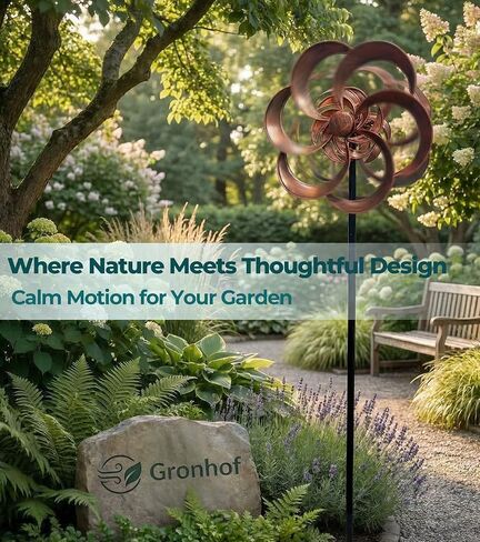 63" Metal Wind Spinner Outdoor, Double-Sided Kinetic Yard Spinner, Smooth Spinning Garden Decor, Stable 5-Prong Stake, Copper Yard Art for Lawn & Patio in Saudi Arabia