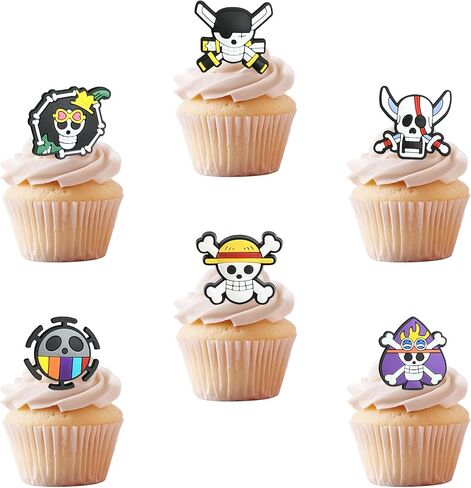 24 PCS Anime Skull Cupcake Rings Pirate Themed Cupcake Toppers Colorful Skeleton Cake Decorations for Skull Theme Baby Shower Kids Birthday Halloween Pirate Party Cake Decorations Supplies in Kuwait