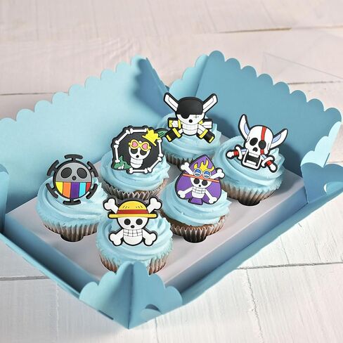 24 PCS Anime Skull Cupcake Rings Pirate Themed Cupcake Toppers Colorful Skeleton Cake Decorations for Skull Theme Baby Shower Kids Birthday Halloween Pirate Party Cake Decorations Supplies in Kuwait