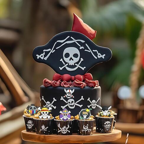 24 PCS Anime Skull Cupcake Rings Pirate Themed Cupcake Toppers Colorful Skeleton Cake Decorations for Skull Theme Baby Shower Kids Birthday Halloween Pirate Party Cake Decorations Supplies in Kuwait