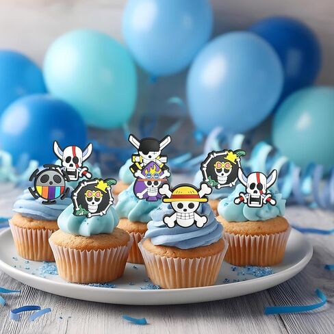 24 PCS Anime Skull Cupcake Rings Pirate Themed Cupcake Toppers Colorful Skeleton Cake Decorations for Skull Theme Baby Shower Kids Birthday Halloween Pirate Party Cake Decorations Supplies in Kuwait