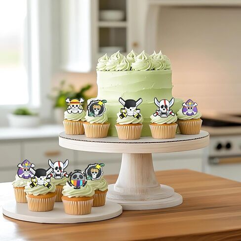 24 PCS Anime Skull Cupcake Rings Pirate Themed Cupcake Toppers Colorful Skeleton Cake Decorations for Skull Theme Baby Shower Kids Birthday Halloween Pirate Party Cake Decorations Supplies in Kuwait