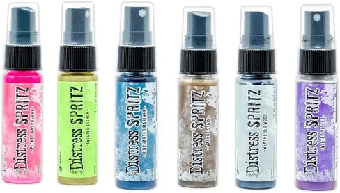 Ranger Ink Tim Holtz Distress Spritz Sprays - Set #1, Bundle of 12 Luminous Colors, 1 oz bottles, 1 Carnora Amber Bottle, June 2024 Release in Kuwait