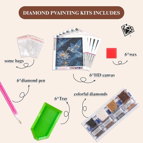 DOTSTART 6 Pack Diamond Art Kits for Adults, 5D Full Drill Round Animal Diamond Art Painting for Beginners with Sparkling Glitter, Relaxing Gem by Number Crafts for Home Wall Decor,11.8 X 11.8 inch in Saudi Arabia