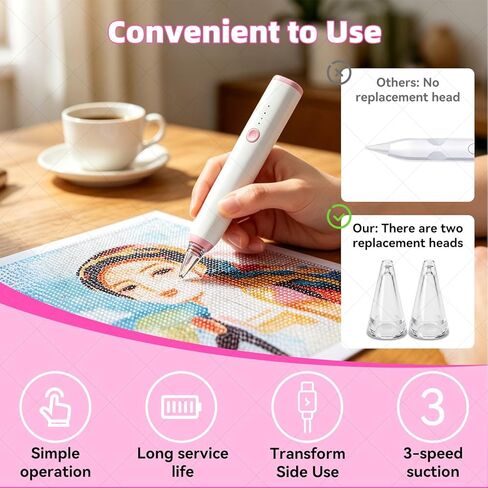 BASILKIT Wax-Free Electric Diamond Painting Pen, Cordless Vacuum Diamond Art Pen with 3 Speed & Type-C Fast Charging, Lightweight Portable Diamond Painting Accessories for Beginners & Craft Lovers in Saudi Arabia