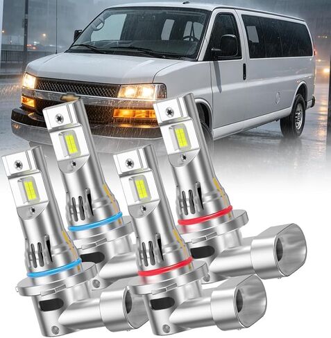 LED Front Light Bulbs, 9005 High Beam and 9006 Low Beam Compatible with Chevrolet Express 1500 2500 3500 4500 2003-2021 Modes, 6500K, 22000LM, Built-in Fan, 400% Brightnes, Pack of 4 in Kuwait