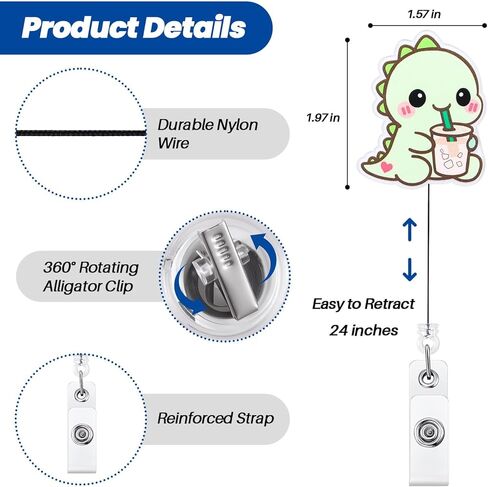 2Pcs Funny Nurse Badge Reel Cute Dino with Iced Coffee | Retractable ID Card Dinosaur Badge Holder | Name Tag Work Badge Clip for RN LPN CNA MA Night Shift Nurse Nursing Student Doctor Gifts in Saudi Arabia