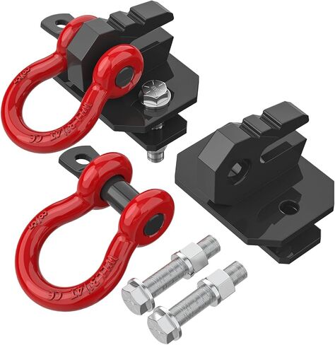 3/8" Tractor Bucket Hook with 5/8" Tie Down D-Ring Shackls (2 Pack), Bolt On Tow Hook Mount with Backer Plate, Heavy Duty Carbon Steel, Max Tow Capacity 10,000 lbs for Tractor Bucket, Black/Yellow in Saudi Arabia