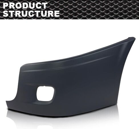 CNNELL Light Bumper End Reinforcement Grey w/Fog Light Hole Compatible with Freightliner Cascadia 2008-2017 Left Driver Side Bumper Cover 2127300004 in Kuwait