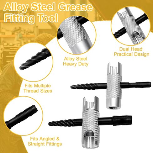 2 Pcs 4-in-1 Grease Zerk Fitting Tool, Alloy Steel Grease Fitting Tool for Install Remove Rethread Fit 1/4"-28 SAE 1/8"-NPT M8x1 M10x1 in Saudi Arabia