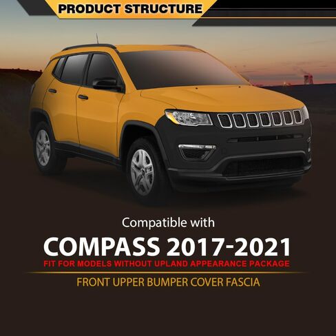 CNNELL Bumper Cover Fascia Front Upper Primed Compatible with Jeep Compass 2017-2021,Fit for Models W/O Upland Appearance Package 68499103AA, 68351154AA, CH1014124 in Kuwait