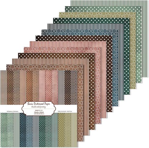 Boho Scrapbook Paper 12 x 12 In, 24 Sheets Double Sided Patterned Decorative Papers, Background Papers, Scrapbooking Supplies for Journaling Decor, Album Decor or Card Making (Green and Pink) in Saudi Arabia
