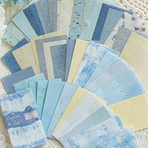 50Pieces Vintage Patterned Scrapbook Paper Set,Decorative Patterned Craft Paper Sheets,Scrapbooking Supplies for DIY Journal Collage Card Making(Blue) in Kuwait