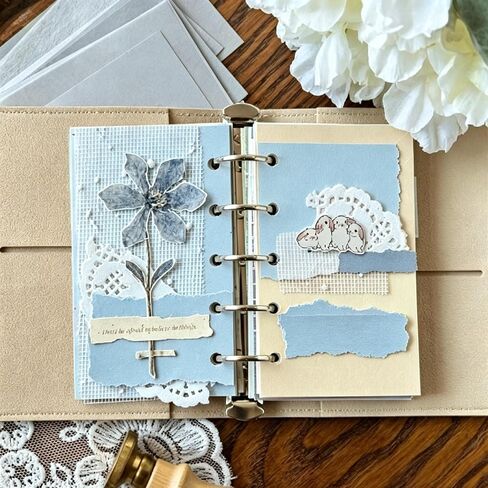 50Pieces Vintage Patterned Scrapbook Paper Set,Decorative Patterned Craft Paper Sheets,Scrapbooking Supplies for DIY Journal Collage Card Making(Blue) in Kuwait