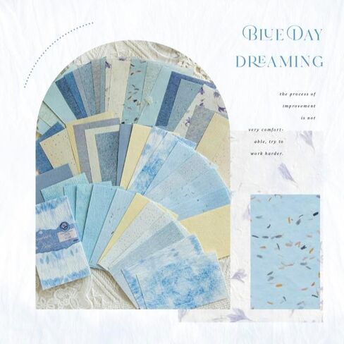 50Pieces Vintage Patterned Scrapbook Paper Set,Decorative Patterned Craft Paper Sheets,Scrapbooking Supplies for DIY Journal Collage Card Making(Blue) in Kuwait