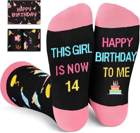 HAPPYPOP 14th Birthday Gifts Socks Ideas - 14 Year Old Birthday Gifts for Teen Girls, Teenage Gifts for 14 Year Olds in Saudi Arabia