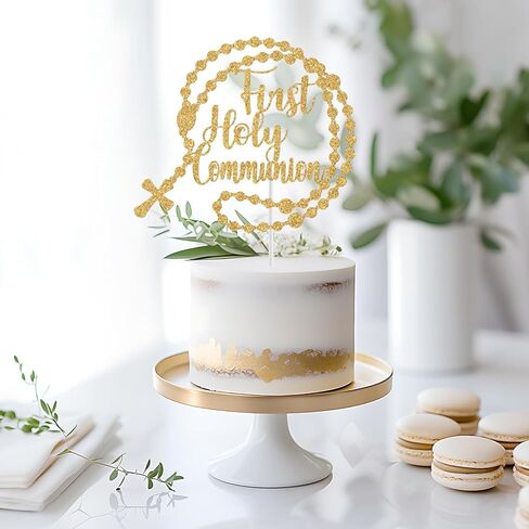 أعلى كعكة المناولة المقدسة الأولى، المعمودية المسيحية، ديكور كعكة بارك الله فيك، ديكورات حفلات الزفاف والتعميد وحفلات أعياد الميلاد، ذهبي لامع in Kuwait