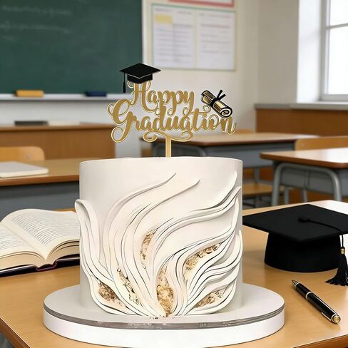 Acrylic Happy Graduation Cake Topper,Golden Grad Hat Diploma Cake Topper,Class of 2026 Graduates Grad Decor for Graduation Themed Party Decoraton Supplies in Saudi Arabia