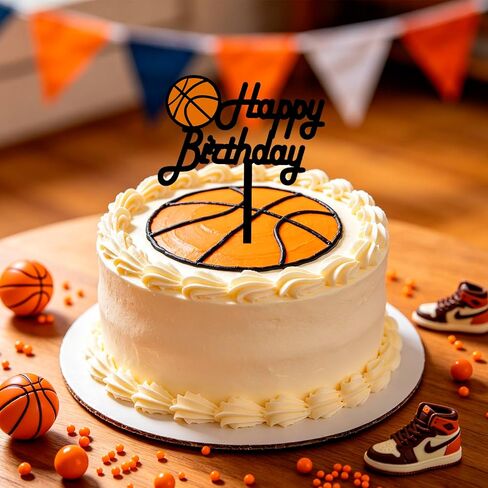 1 PCS Basketball Cake Toppers Black acrylic cake top for Basketball Sports Theme Birthday Boy Birthday cake decorations in Saudi Arabia