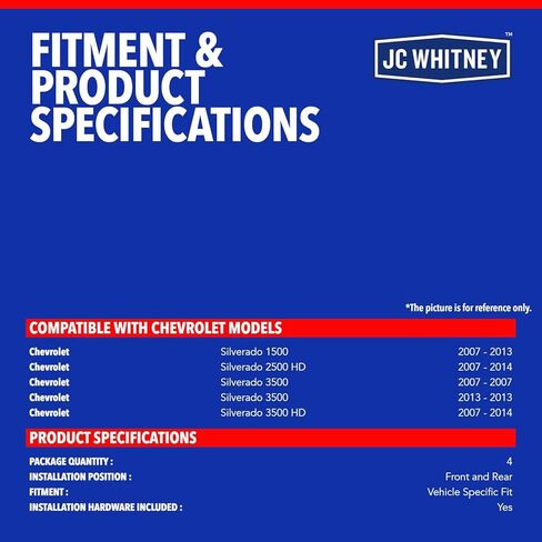 JC Whitney JFBAJCWSG00228 مجموعة من 4 واقيات طينية أمامية وخلفية - متوافقة مع شيفروليه سيلفرادو 1500 2007-2013، سيلفرادو 2500/3500 HD 2007-2014، سيلفرادو 3500 2007&2013 in Kuwait