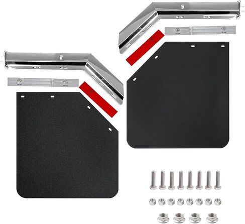 Stainless Angled Spring Loaded Mud Flap Hanger Bracket with Reflective Tapes and 24"x 24" Mud Flap for Semi Trucks-Bolt Spacing 2-1/2" 2.5"-Heavy Duty HD Mudflap Hanger in Kuwait