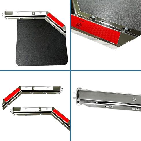Stainless Angled Spring Loaded Mud Flap Hanger Bracket with Reflective Tapes and 24"x 24" Mud Flap for Semi Trucks-Bolt Spacing 2-1/2" 2.5"-Heavy Duty HD Mudflap Hanger in Kuwait