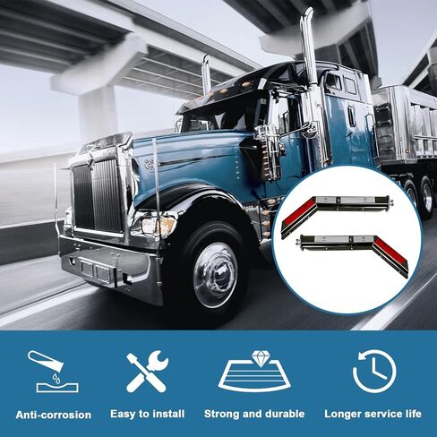 Stainless Angled Spring Loaded Mud Flap Hanger Bracket with Reflective Tapes and 24"x 24" Mud Flap for Semi Trucks-Bolt Spacing 2-1/2" 2.5"-Heavy Duty HD Mudflap Hanger in Kuwait