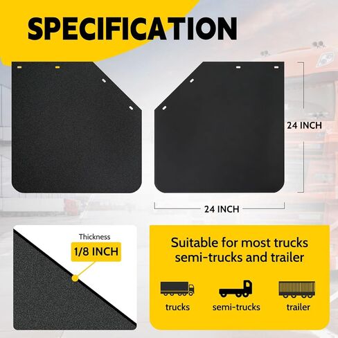 Stainless Angled Spring Loaded Mud Flap Hanger Bracket with Reflective Tapes and 24"x 24" Mud Flap for Semi Trucks-Bolt Spacing 2-1/2" 2.5"-Heavy Duty HD Mudflap Hanger in Kuwait
