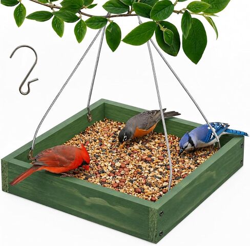 Wooden Hanging Bird Feeder/Heavy-Duty Large Capacity Outdoor Bird Feeder/Drainable Design/Attracts Robins, Sparrows/Includes Hanging Wire/No Assembly Required in Kuwait