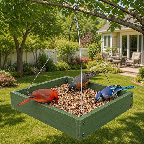 Wooden Hanging Bird Feeder/Heavy-Duty Large Capacity Outdoor Bird Feeder/Drainable Design/Attracts Robins, Sparrows/Includes Hanging Wire/No Assembly Required in Kuwait