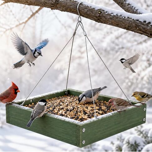 Wooden Hanging Bird Feeder/Heavy-Duty Large Capacity Outdoor Bird Feeder/Drainable Design/Attracts Robins, Sparrows/Includes Hanging Wire/No Assembly Required in Kuwait