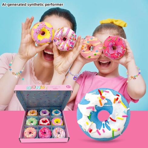 Donut Bath Bombs for Girls, 4oz/Pack of 9 Bath Bombs for Kids with Surprise Inside, Kids Bath Bombs with Jewelry Inside, Bath Bombs for Girl's Birthday Party Favor, Spa Day Gift in Kuwait