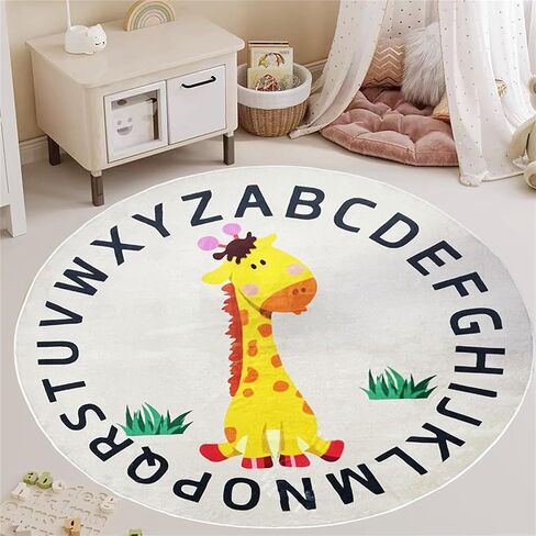 Cartoon Giraffe Rug Round Animal Print Carpet 4Ft Round Soft Giraffe Area Rug Non-Slip Circular Play Mat for Boys and Girls, Kids Carpet for Playroom, Classroom, or Nursery Decor in Kuwait