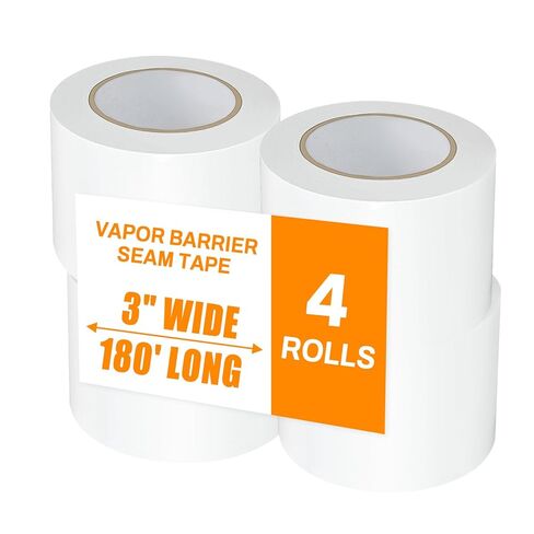Vapor Barrier Tape, High-Adhesion Waterproof Seam Tape, Insulation Tape 3" Wide x 180' Long, PE Seal Tape 9 mm, for Crawlspaces Barriers Seal and Seam Insulation Repairs & Plastic Liners, 4 Roll in Saudi Arabia