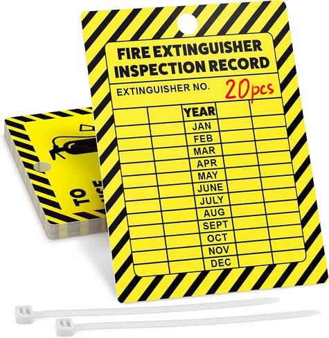 Fire Extinguisher Inspection Tags, Plastic 2.25 x 3 Inch Yellow Record Tag with Zip Ties, Double Sided Fire Extinguisher Tags Monthly Inspection, 10 Pack in Saudi Arabia