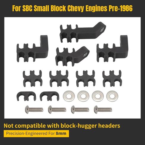 Spark Plug Wire Loom & Separator Kit for Small Block Chevy Engines Pre-1986 with Perimeter Bolt Valve Covers, Under Exhaust Routing for 8mm Wires, Carbon Fiber Separators with Stainless Hardware in Kuwait