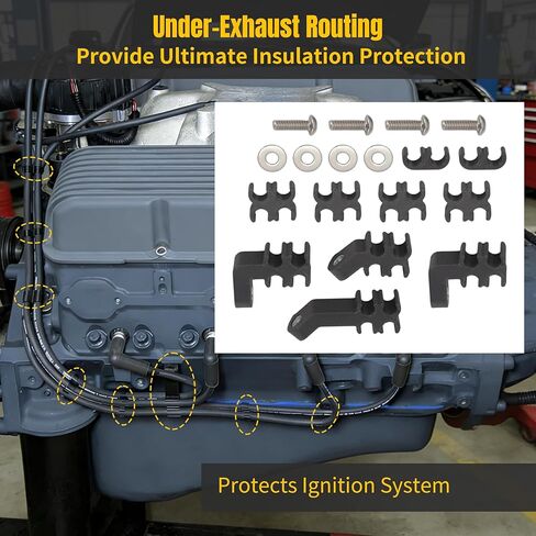 Spark Plug Wire Loom & Separator Kit for Small Block Chevy Engines Pre-1986 with Perimeter Bolt Valve Covers, Under Exhaust Routing for 8mm Wires, Carbon Fiber Separators with Stainless Hardware in Kuwait