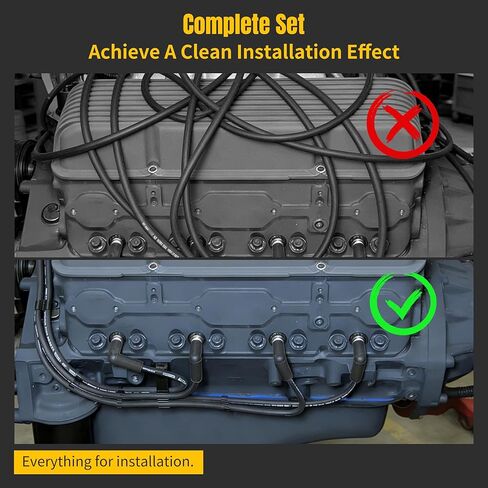 Spark Plug Wire Loom & Separator Kit for Small Block Chevy Engines Pre-1986 with Perimeter Bolt Valve Covers, Under Exhaust Routing for 8mm Wires, Carbon Fiber Separators with Stainless Hardware in Kuwait