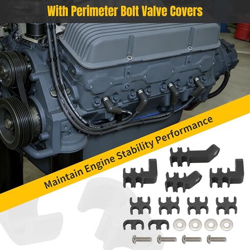 Spark Plug Wire Loom & Separator Kit for Small Block Chevy Engines Pre-1986 with Perimeter Bolt Valve Covers, Under Exhaust Routing for 8mm Wires, Carbon Fiber Separators with Stainless Hardware in Kuwait