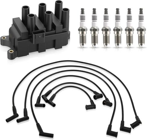 Set of 1 Ignition Coil Pack and Spark Plugs and Wires Set Compatible with Ford Ranger 2004-2008 3.0L V6 Replaces FD498 3354 SP413 in Saudi Arabia