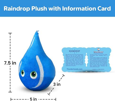 Thunderheads Raindrop Plushie, Nature-Inspired Educational Soft Collectible with Fact Card, Fun STEM Tool for Learning Rain, Weather and Earth Science, Sustainable Gift for Families & Curious Minds in Saudi Arabia