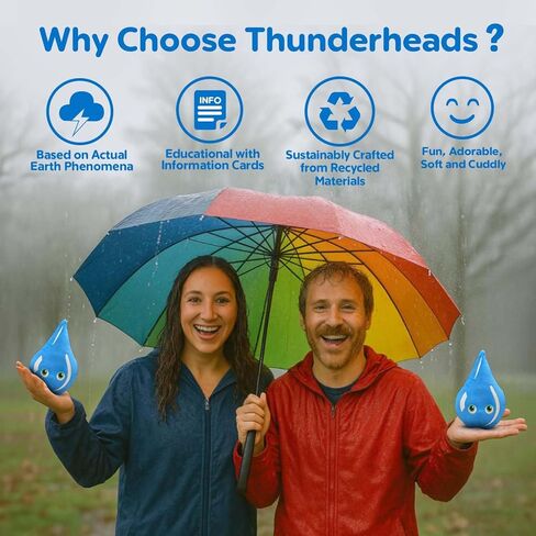 Thunderheads Raindrop Plushie, Nature-Inspired Educational Soft Collectible with Fact Card, Fun STEM Tool for Learning Rain, Weather and Earth Science, Sustainable Gift for Families & Curious Minds in Saudi Arabia