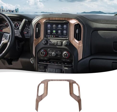 Voodonala for Chevy Silverado 2019-2021 Center Console Navigation Panel Cover Trim Compatible with Chevrolet Silverado 2019-2021(ABS,Black Wood) in Kuwait