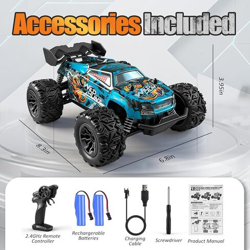 Remote Control Car for Kids, All-Terrain Remote Control Truck for Boys, Rechargeable Rc Truck, 1:20, 20KM/H, 2.4GHZ, Speed Friendly, Sturdy, Ideal Gift for Christmas, Birthday, Kids, Beginner (Blue) in Saudi Arabia