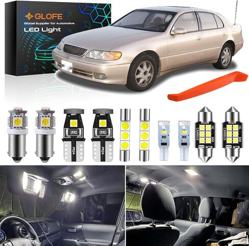 Interior LED Bulbs Kit Package Replacement for Lexus GS300 GS400 GS430 1998 1999 2000 2001 2002 2003 2004 2005 6000K Bright White Map Dome License Plate Lights, Trunk Lights + Free Install Tool in Kuwait
