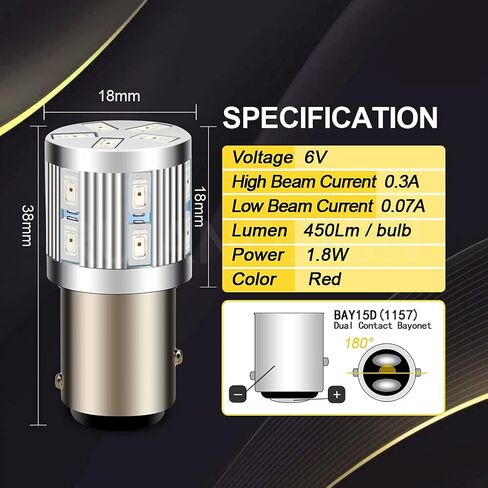 2 قطعة 1157 LED لمبات 6 فولت BAY15D السوبر مشرق 5630 17SMD الأحمر LED لمبات استبدال ل أضواء الفرامل بارك الذيل in Kuwait