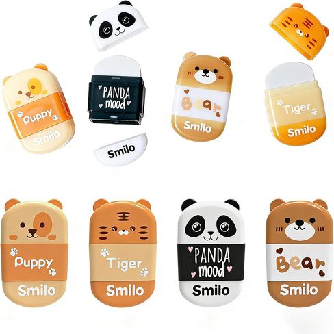 8 PCS Manual Pencil Sharpeners with Eraser,2 in 1 Single Hole Handheld Crayon Sharpener with Lids and Eraser for Kids School Office Home(Animal Theme) in Kuwait