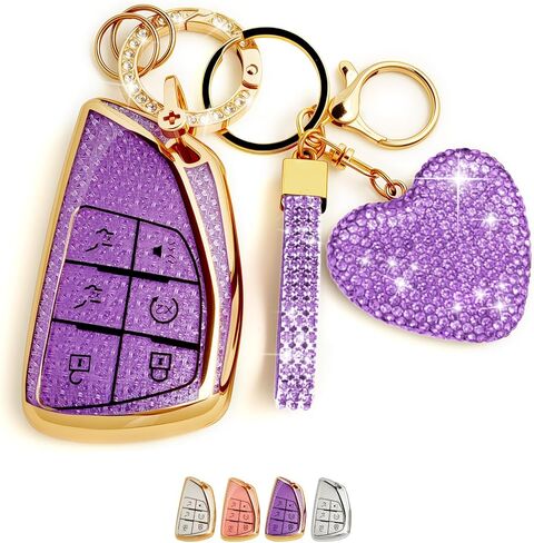6 Button Key Fob Cover with Diamond, Compatible with GMC Yukon Denali Sierra 2021-2026, Fit for Chevy Silverado Suburban Tahoe Buick, Sparkling TPU Key Case and Bling Heart for Women (Silver) in Saudi Arabia