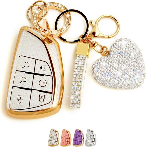 6 Button Key Fob Cover with Diamond, Compatible with GMC Yukon Denali Sierra 2021-2026, Fit for Chevy Silverado Suburban Tahoe Buick, Sparkling TPU Key Case and Bling Heart for Women (Silver) in Saudi Arabia